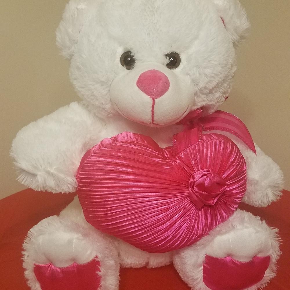 Pink And White Bear Holding A Heart